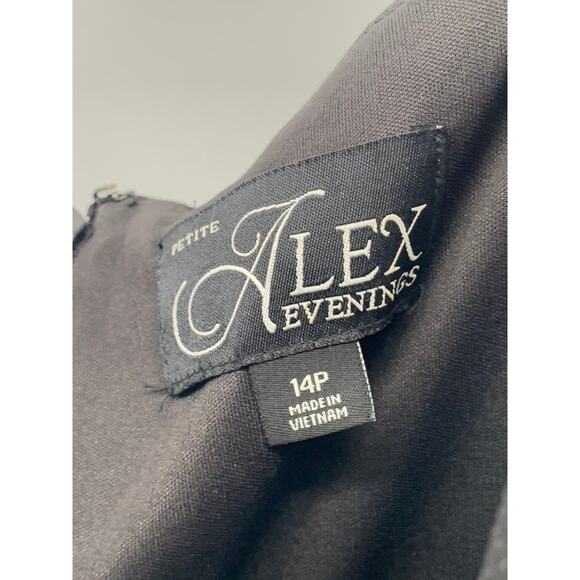 ALEX EVENINGS Women's Petite Black Shimmer Cold-Shoulder Draped Dress SZ 14P - Picture 10 of 11